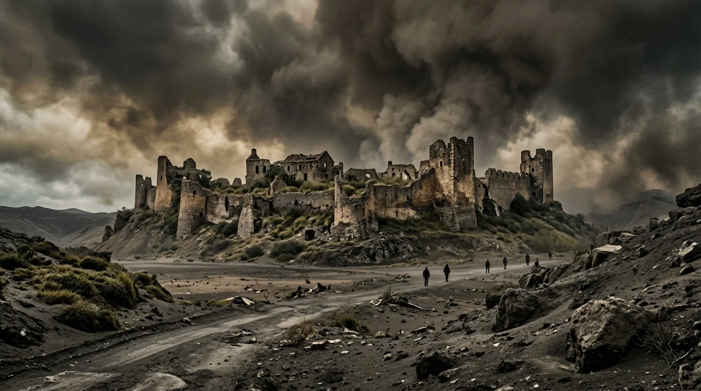 A desolate, war-torn landscape showing the passage of time in Middle-earth.