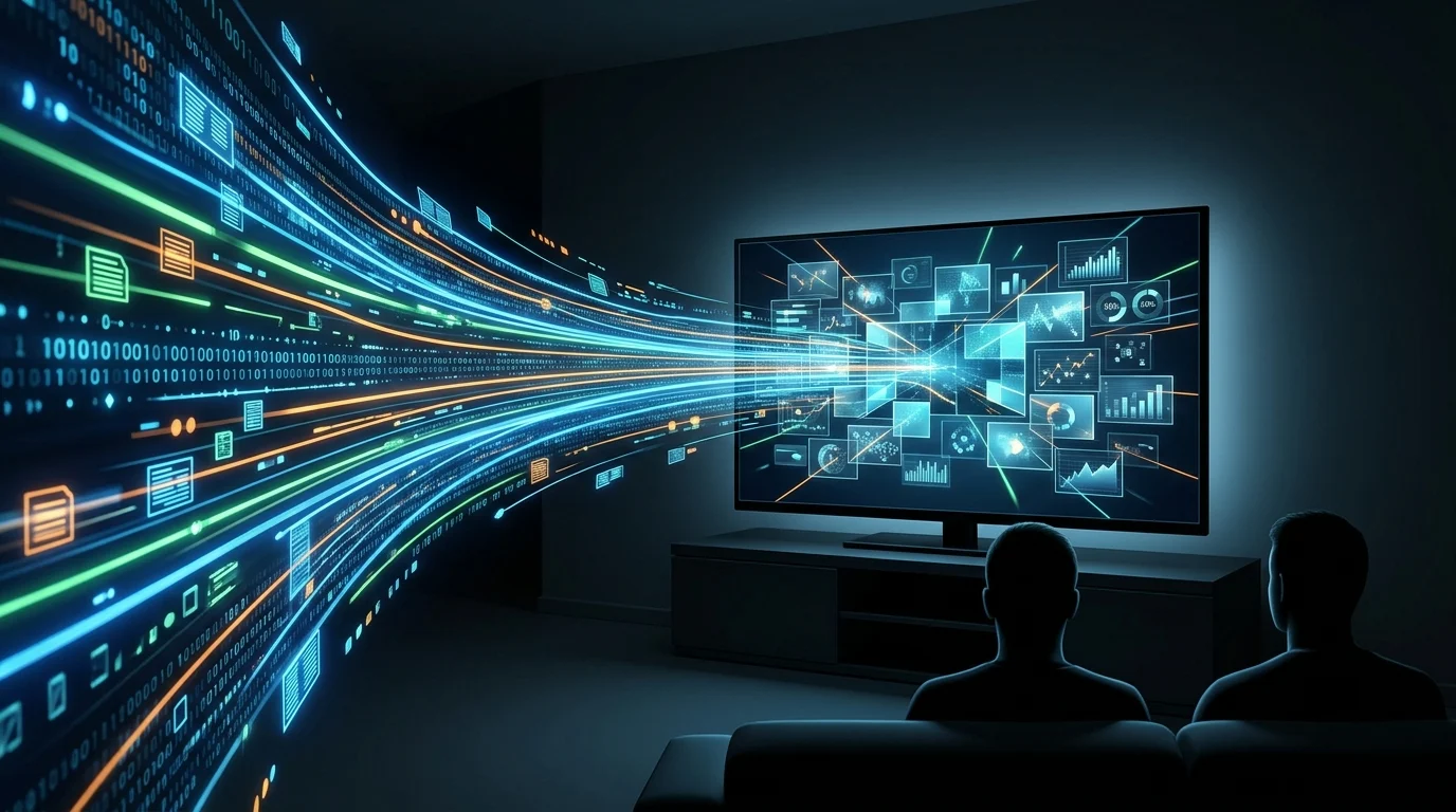R.J. Decker Reaches 10 Million Total Viewers After Last-Minute ABC Renewal 1 Abstract visualization of digital streaming data and broadcast signals.