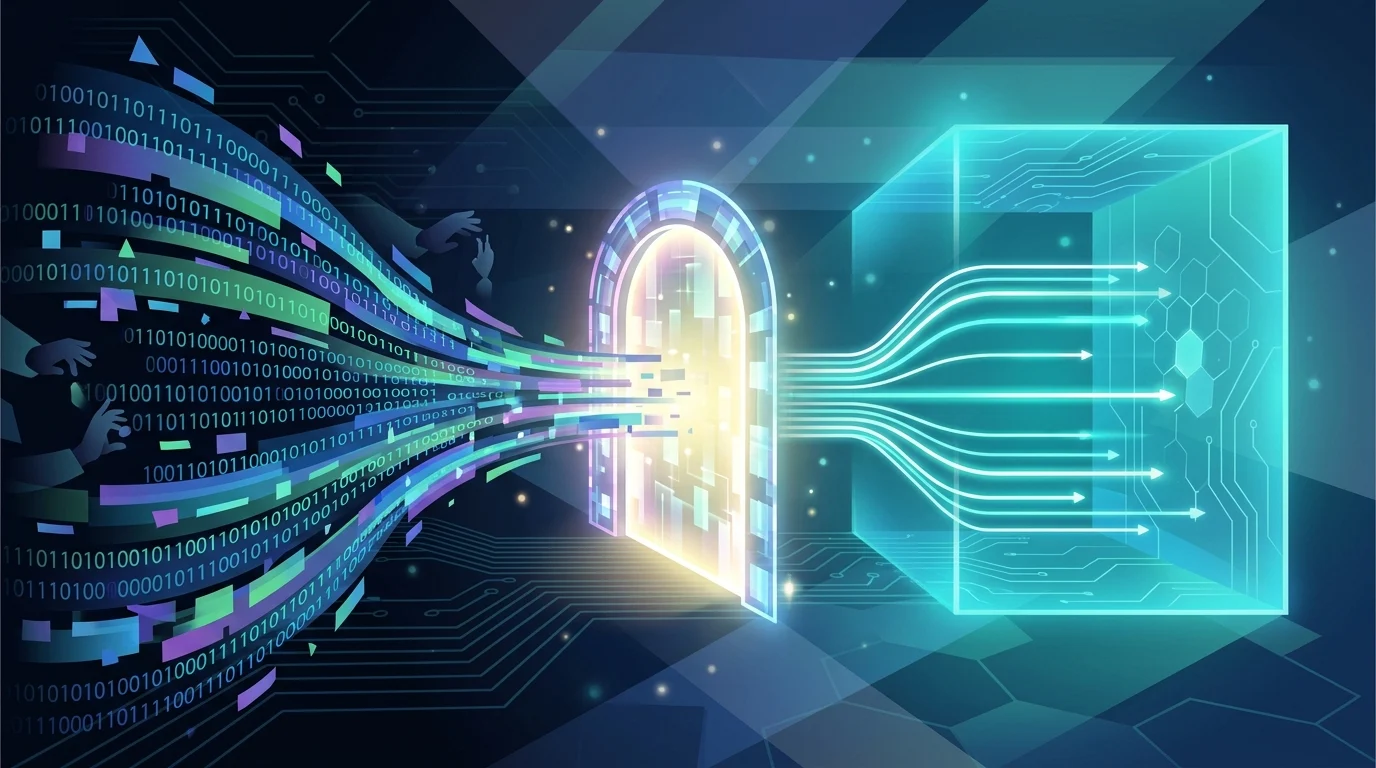 Abstract diagram of a secure data container isolating software agents from a core system.