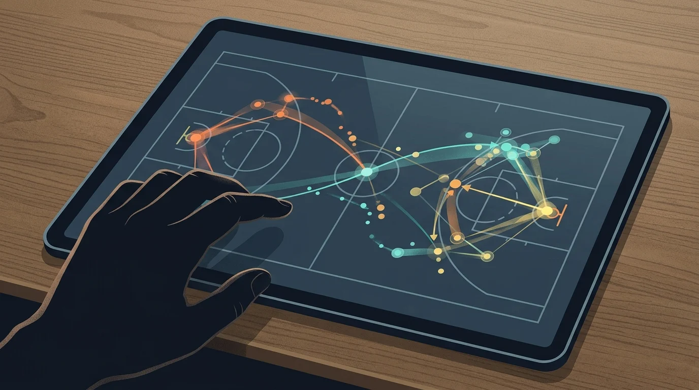A digital screen showing basketball game data and analytics.