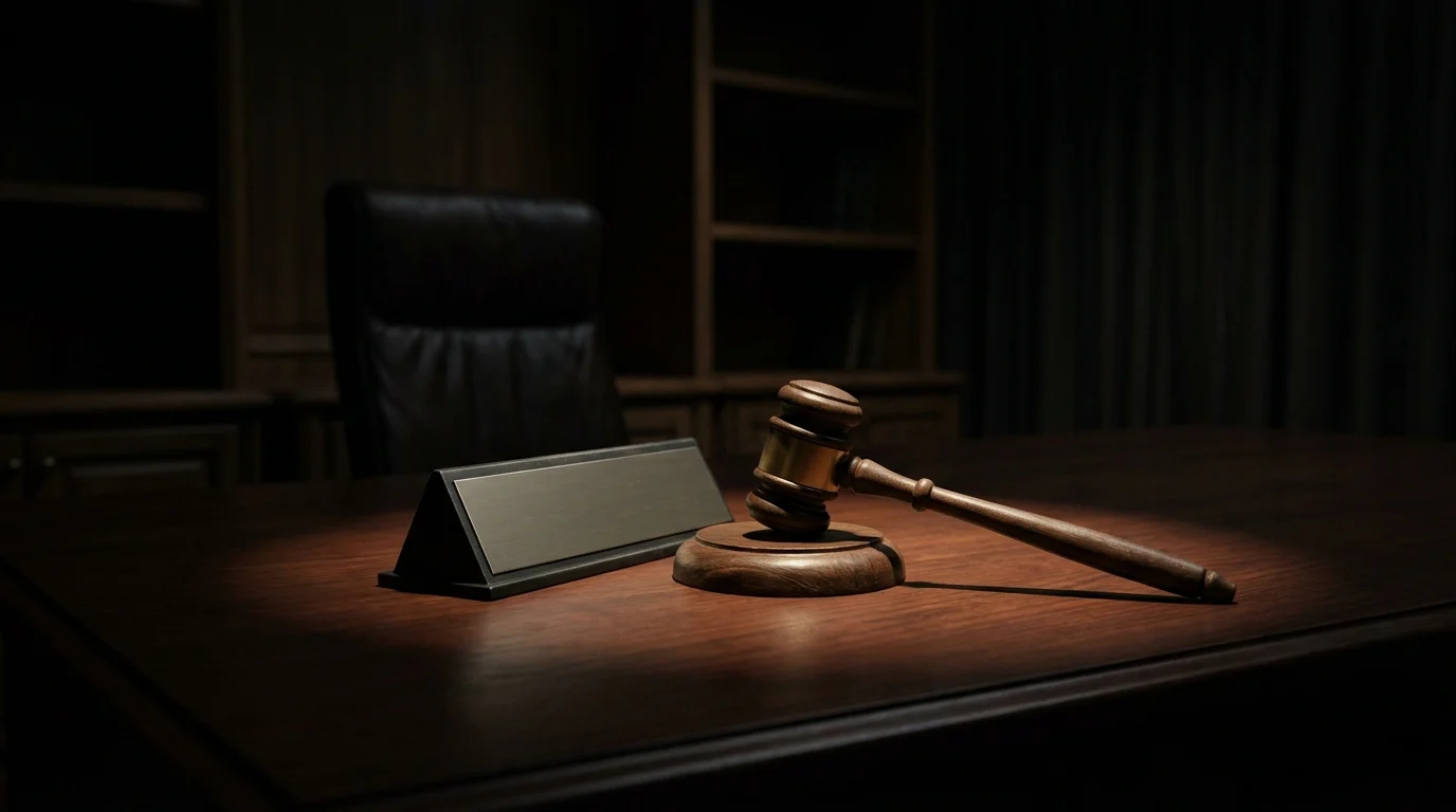 An empty political desk and gavel representing a power vacuum.