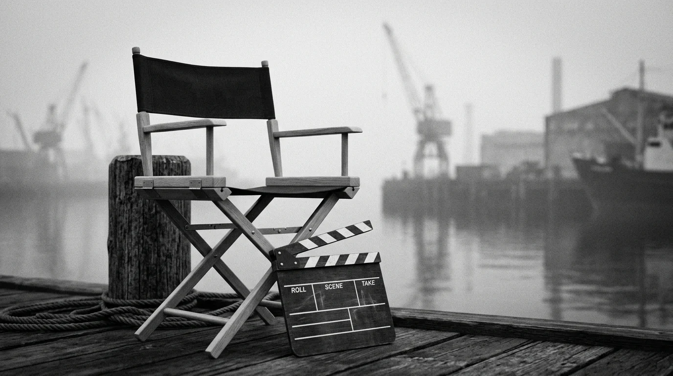 A conceptual black and white film set representing the gritty style of 1950s cinema.