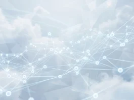 Conceptual 3D visualization of glowing digital spheres connected in a cloud network.