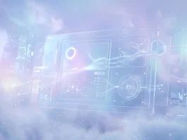 Conceptual visualization of a minimalist digital interface in a serene environment.