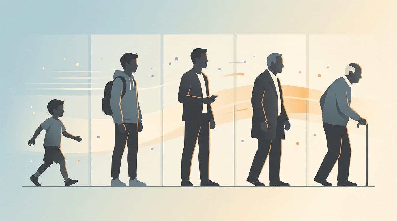 Minimalist silhouettes showing the progression of time and aging.