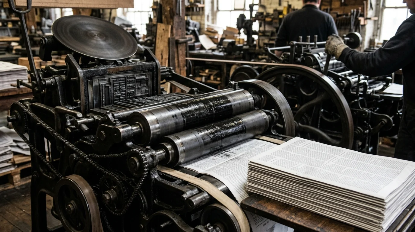 Vintage 19th-century newspaper printing press.
