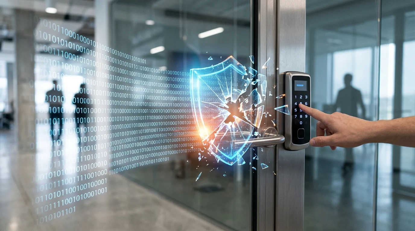 Conceptual image representing the intersection of physical security and digital data breaches.