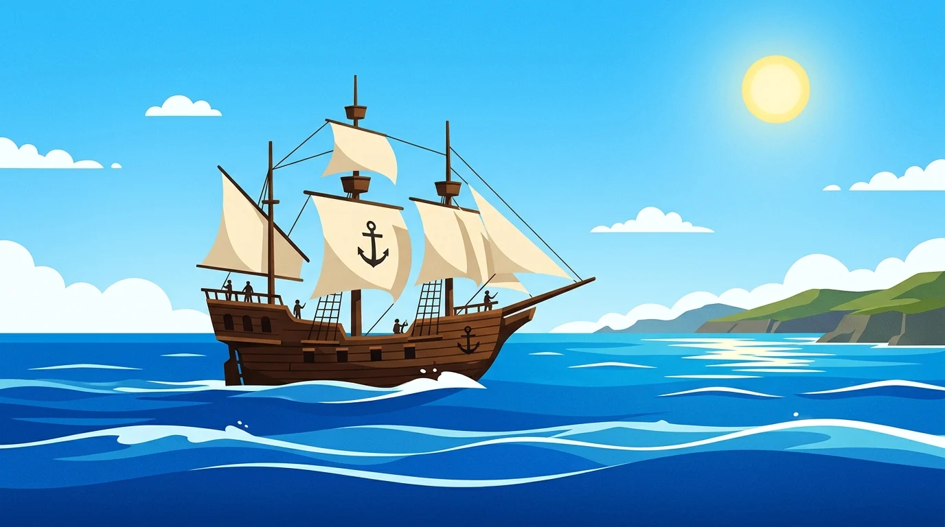 A conceptual illustration of a pirate ship at sea.