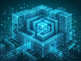 Conceptual representation of post-quantum cryptographic lattice structures.