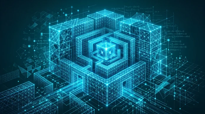 post-quantum-cryptography-concept Conceptual representation of post-quantum cryptographic lattice structures.