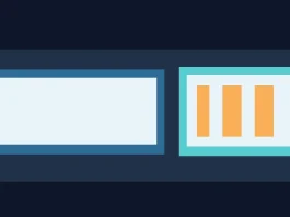 Abstract editorial illustration of two portable screens with minimalist technology shapes