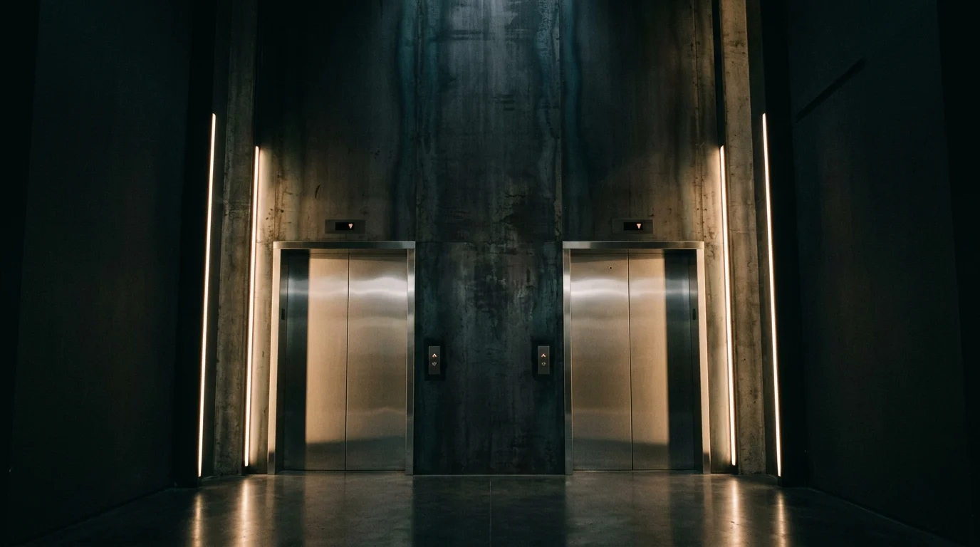 John de Mol’s Talpa Studios Presents The Golden Elevators and Sing With Me for Global Markets 1 Conceptual visual of two stylized elevator doors in a dark studio.