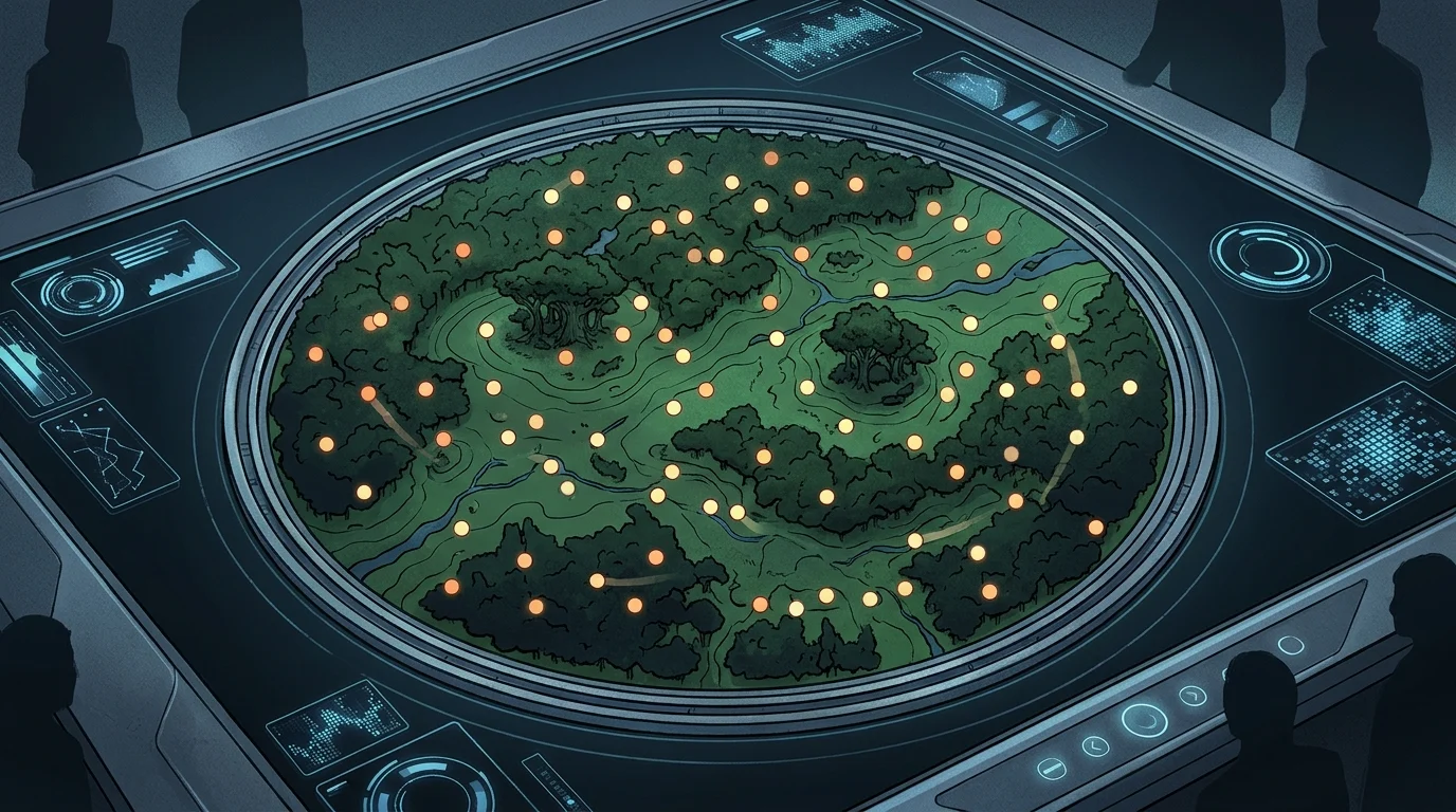 Sunrise on the Reaping Reactions Praise Joseph Zada’s Performance as Young Haymitch 2 A digital map showing 48 dots in a circle.