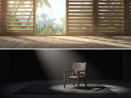 Conceptual imagery showing the contrast between tropical settings and dark psychological drama.