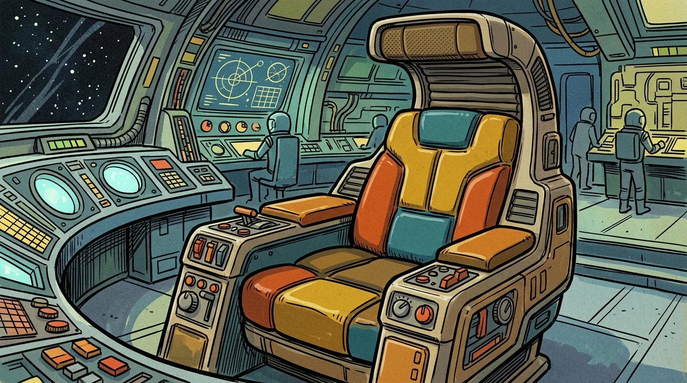 Conceptual art of a retro-style animated command chair