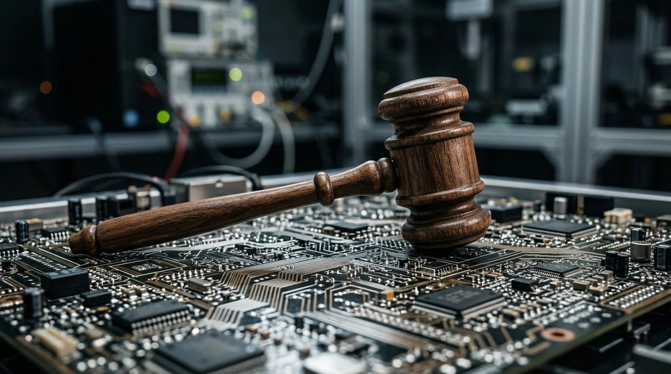 A gavel on top of a circuit board.