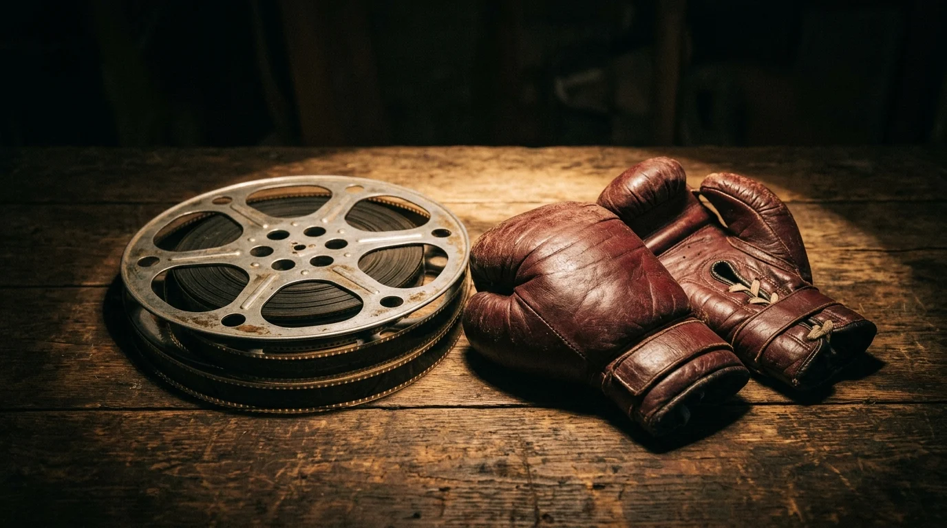 I Play Rocky: Anthony Ippolito Portrays Stallone in London Film Festival Surprise Screening 1 A vintage film reel and boxing gloves on a table.