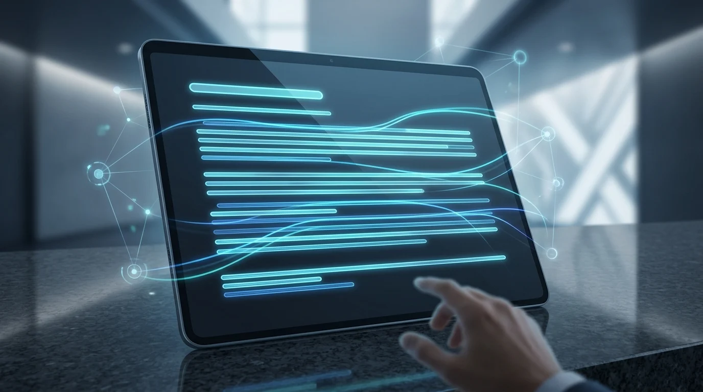 A digital representation of an open letter on a sleek tablet screen.