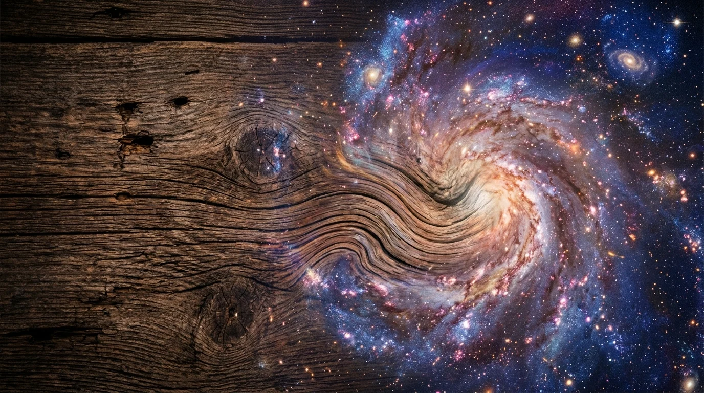 Abstract double-exposure of wood and anonymous silhouettes nebula textures.