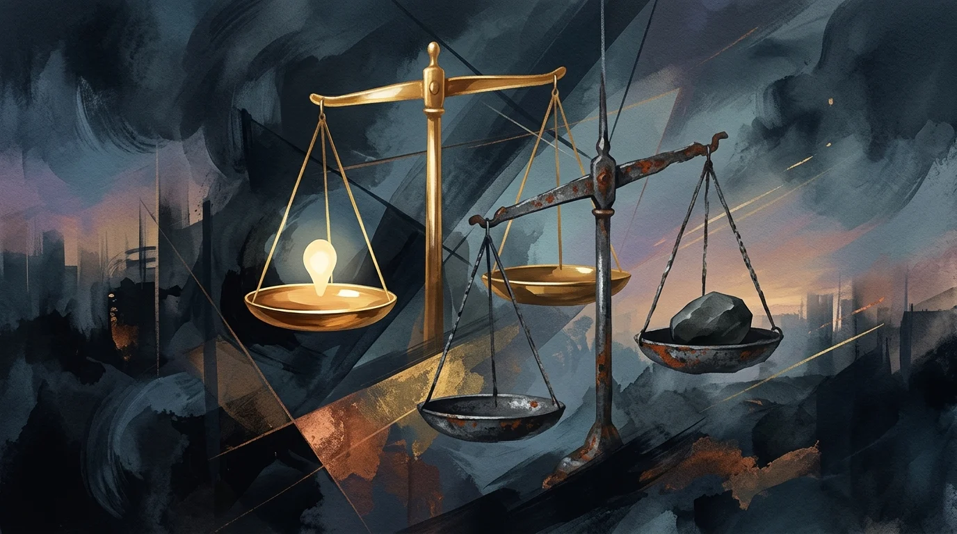 Abstract scales of justice symbolizing different legal philosophies.