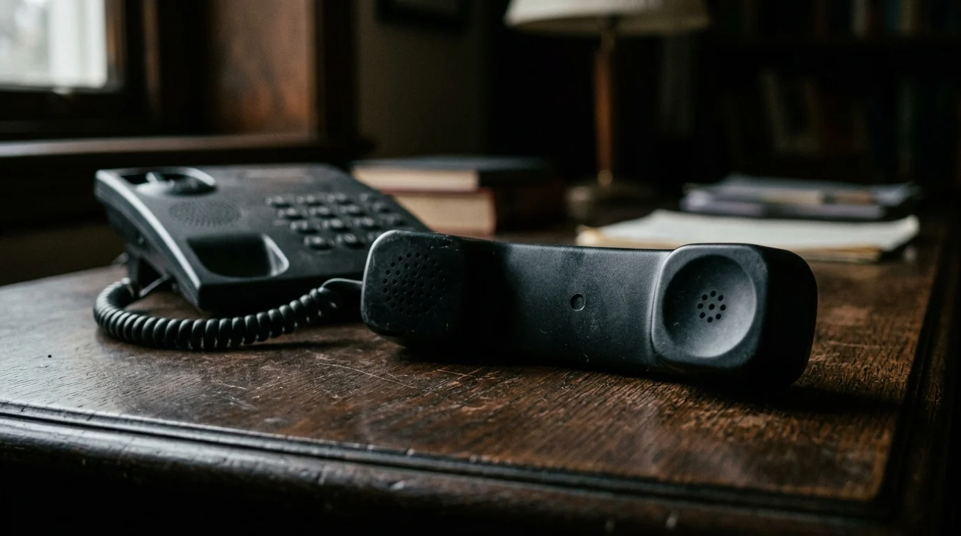 A vintage 1990s telephone receiver off the hook, symbolizing a scene from a thriller.