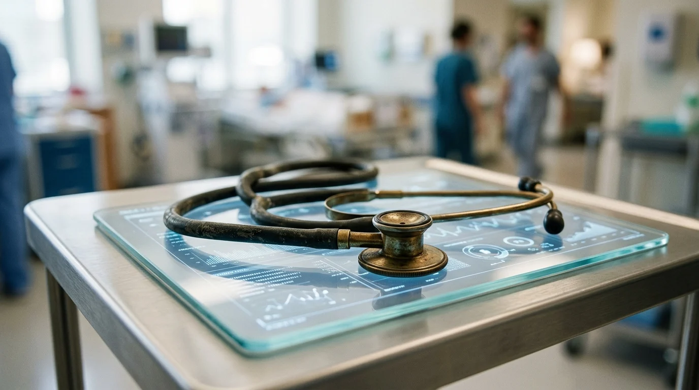 A stethoscope on a digital medical chart.