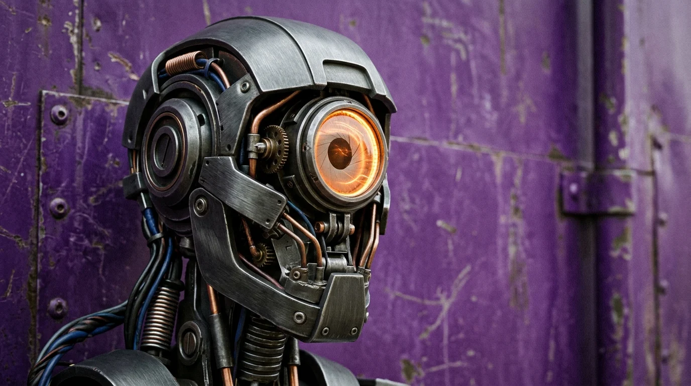 A close-up of a Sentinel's glowing orange eye.