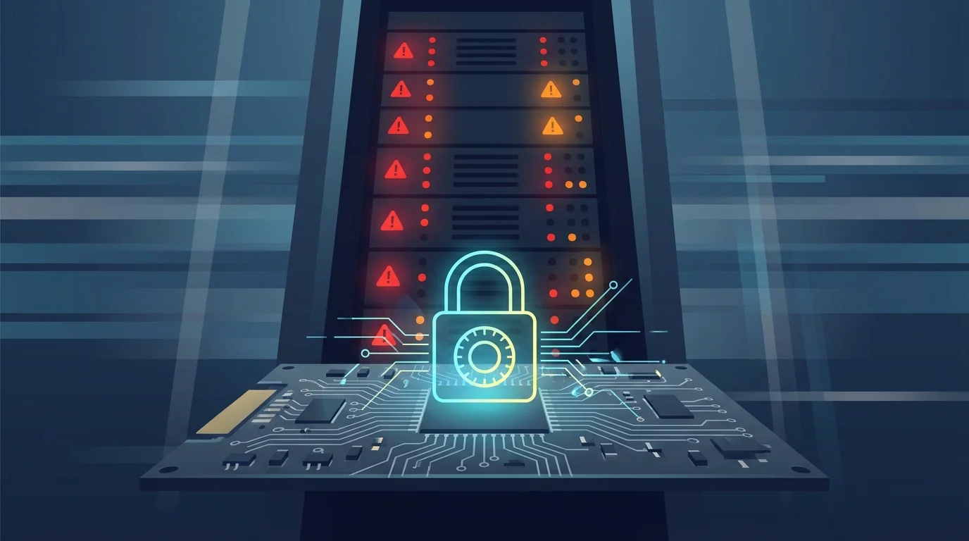 Abstract visualization of server security and critical patching.