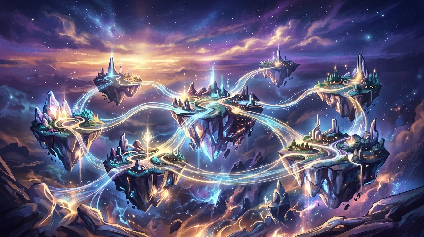 Cia Court Cast as Korra in Avatar: Seven Havens Spinoff 1 Conceptual art of a spiritual landscape with floating islands and energy bridges.