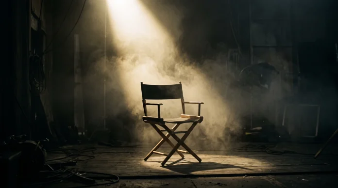 sgiff-artistic-freedom-concept A cinematic spotlight illuminating a director's chair in a dark, atmospheric setting.
