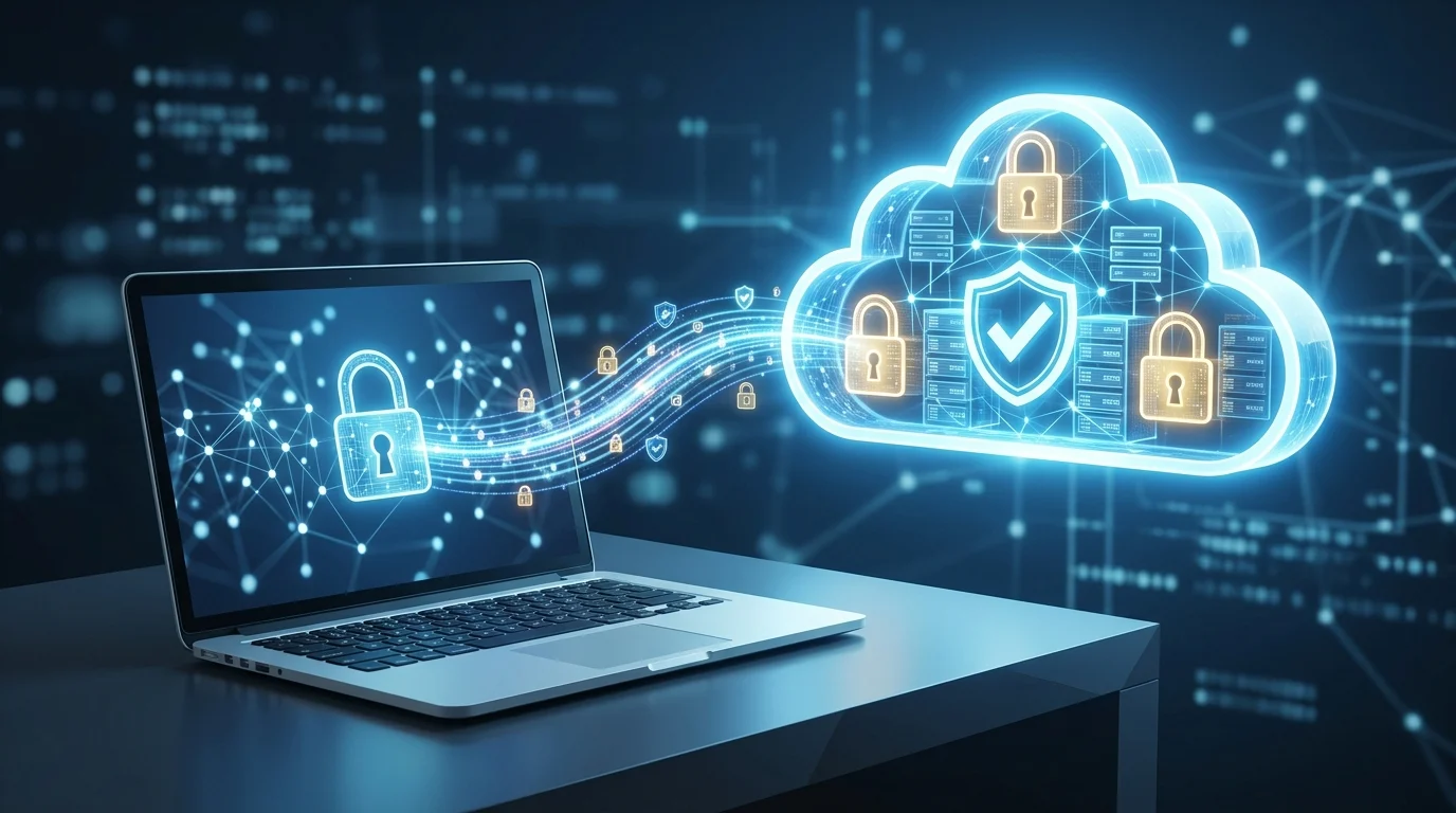 Illustration representing a secure connection to a corporate AI workspace.