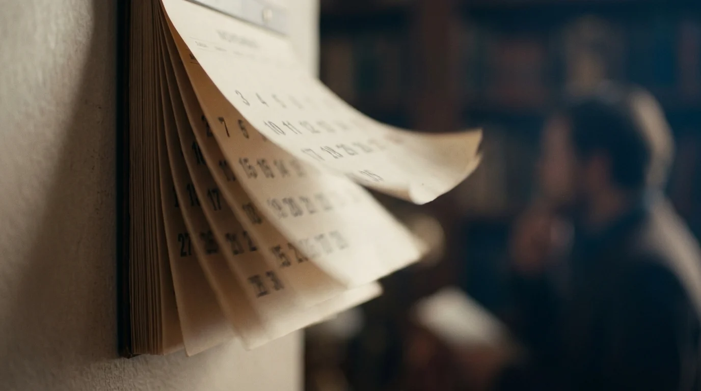 Conceptual image of a calendar flipping pages to represent a time jump.