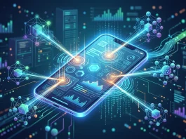 Conceptual image of digital security analysis on a smartphone
