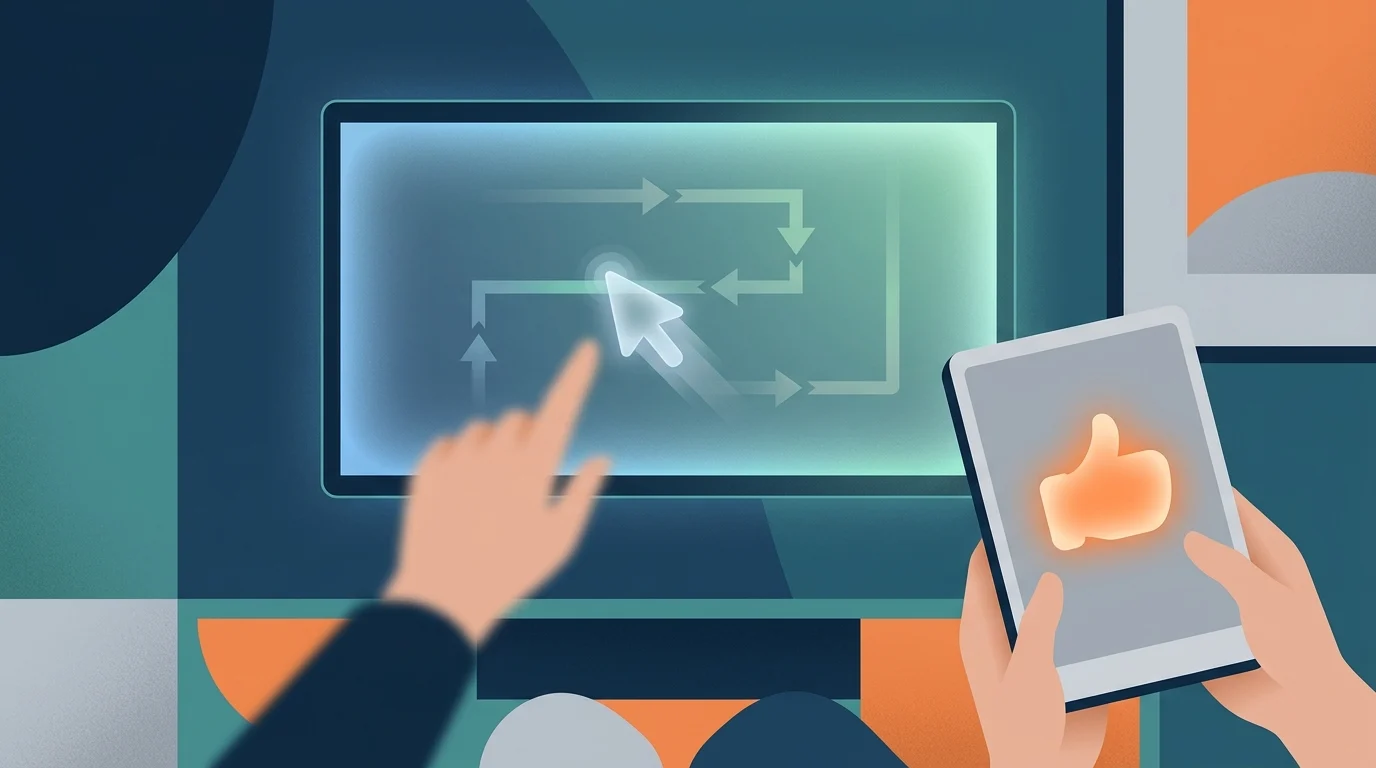 A graphic depicting a digital pointer on a game screen and a remote reaction icon.