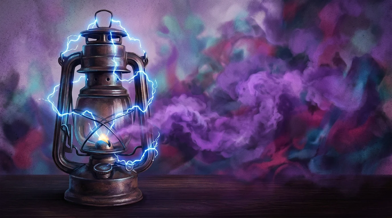 Woodstone Mansion Guide: Every Supernatural Ability in Ghosts 1 Sparks on a vintage lamp next to a hazy, smoky background representing supernatural powers.