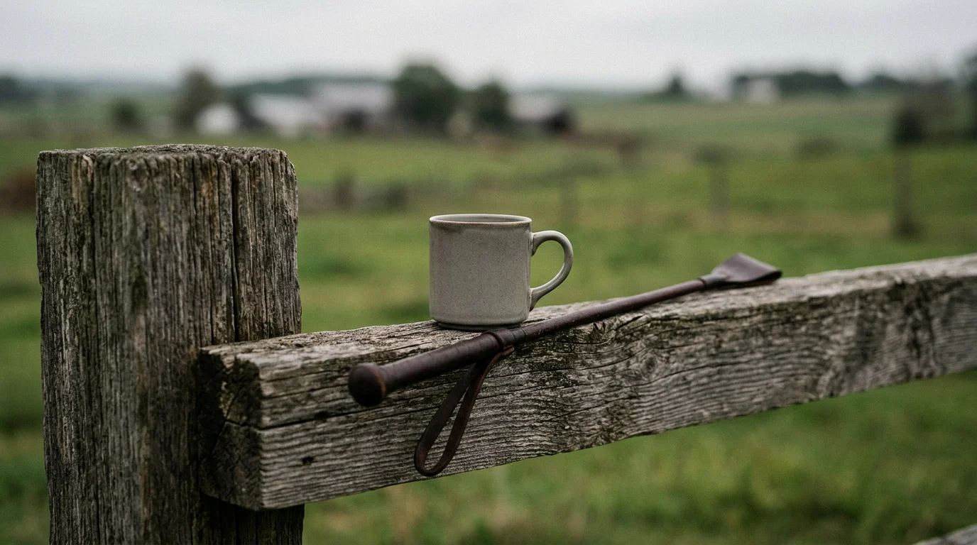 Minimalist objects representing a barista and stable hand's role in a drama.
