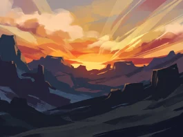 A conceptual sunrise over a mountain landscape.