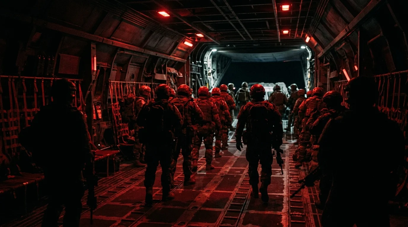 Conceptual interior of a sci-fi military transport vessel.