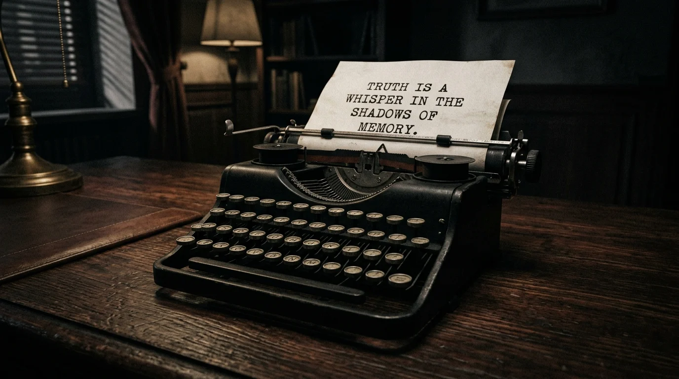 A moody conceptual image of a typewriter on a desk symbolizing testimony.