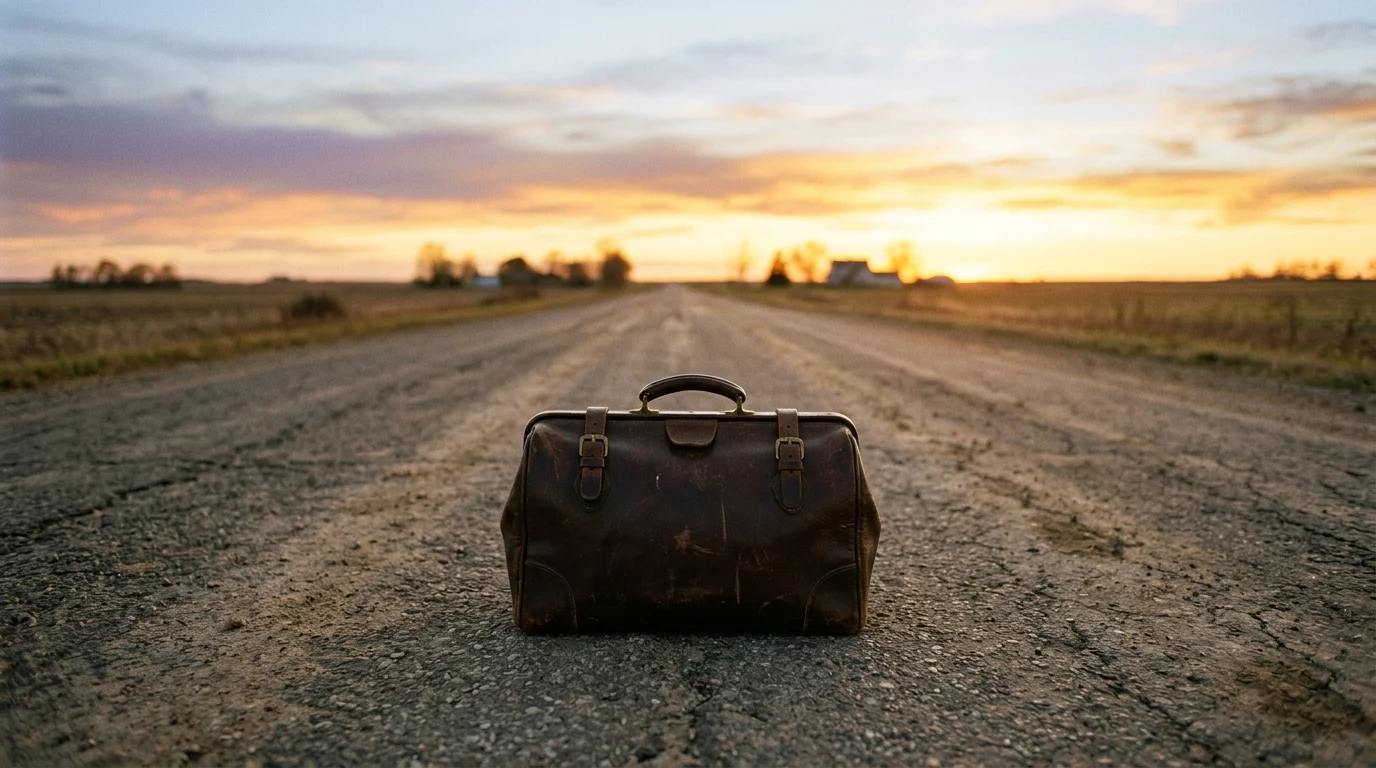 A medical bag on a rural road representing the West Texas spinoff.
