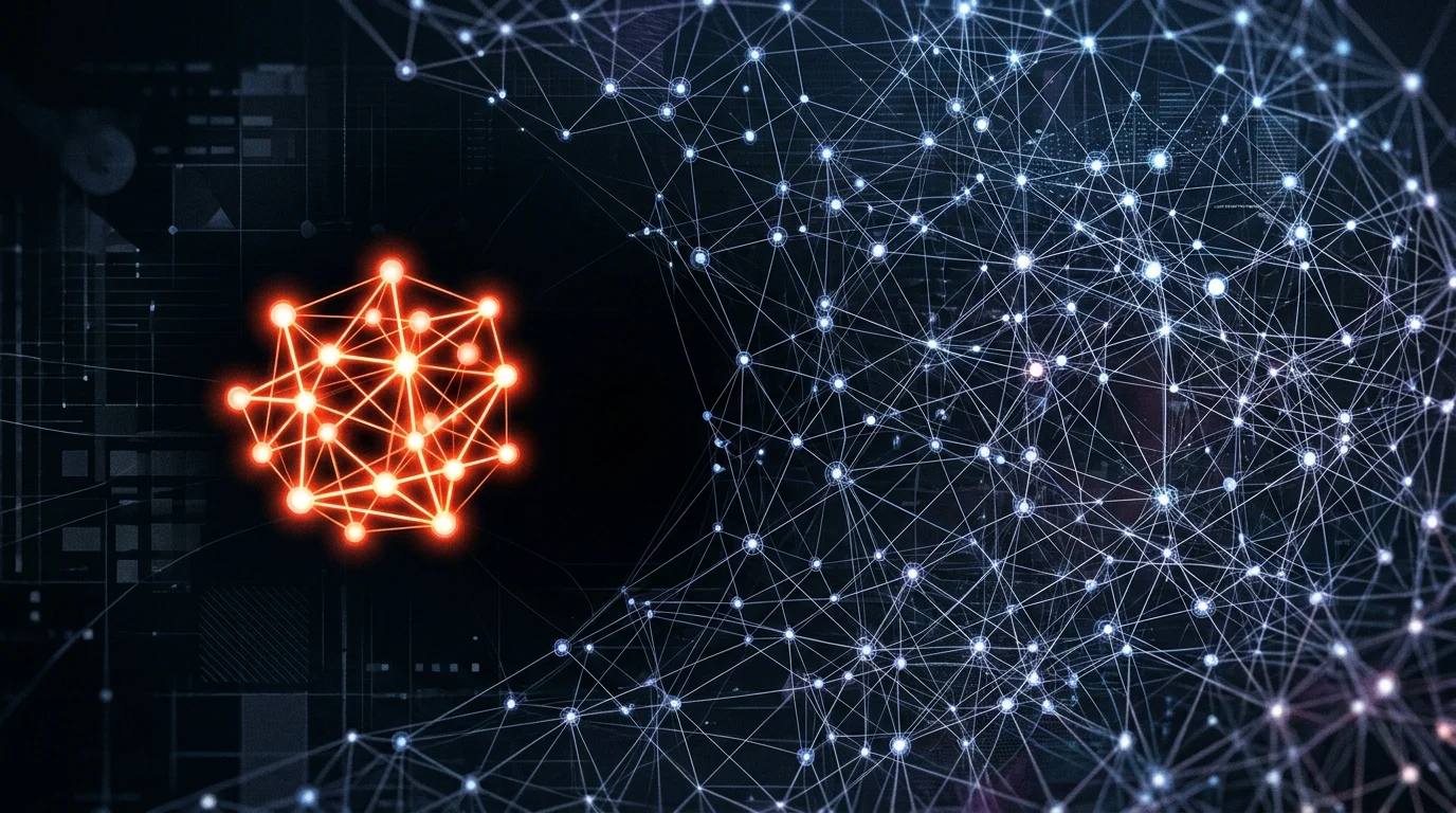 An abstract digital graphic of a small, tight-knit interconnected network representing a private social circle.