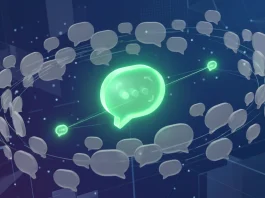 A conceptual digital artwork showing a highlighted green speech bubble among a cluster of grey ones to represent private sharing.