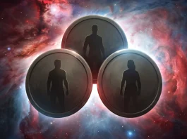 Three Captain Americas Face Identity Crisis in New Avengers: Doomsday Footage Conceptual illustration of three overlapping superhero shields against a cosmic background.