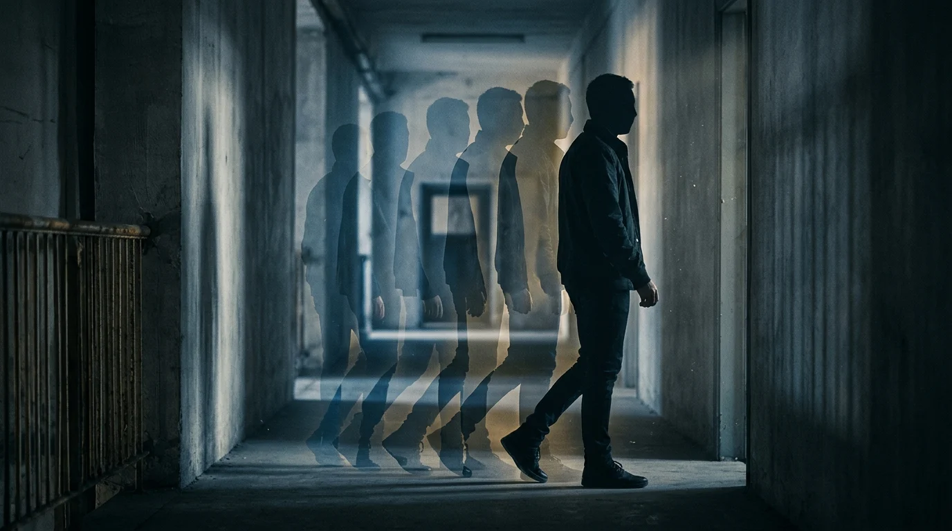 A conceptual representation of time manipulation through overlapping transparent silhouettes.