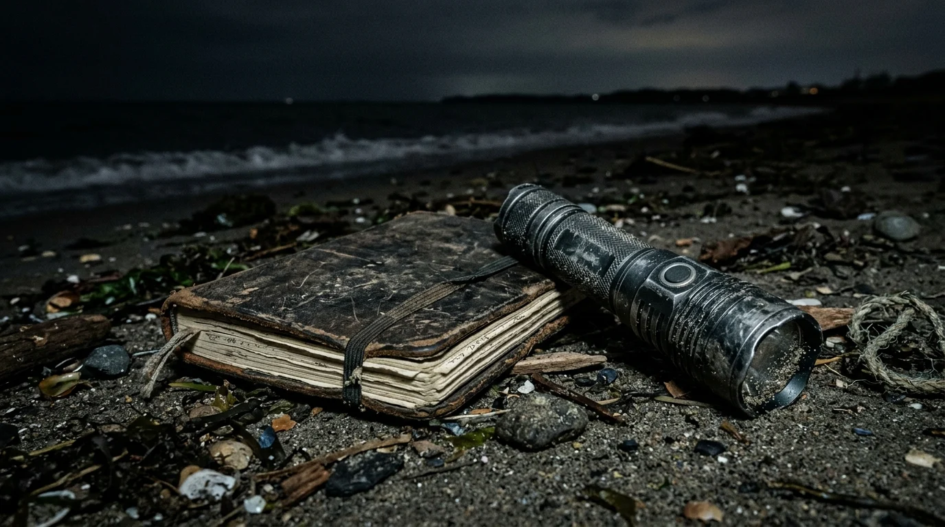 Detective equipment on a dark beach.