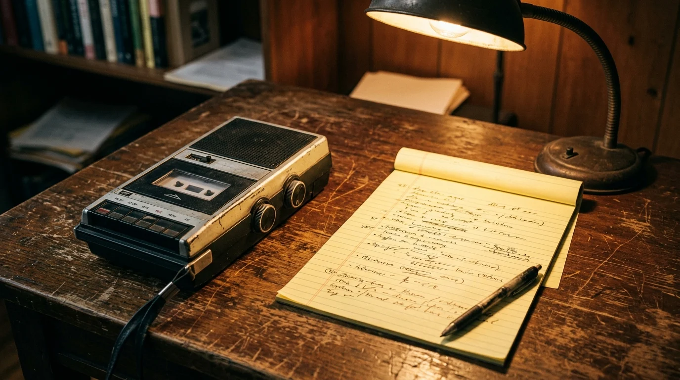 The Lowdown Season 2: Ethan Hawke and Tommy Lee Jones Tackle Tulsa Conspiracy 1 A vintage tape recorder and notepad representing investigative journalism.