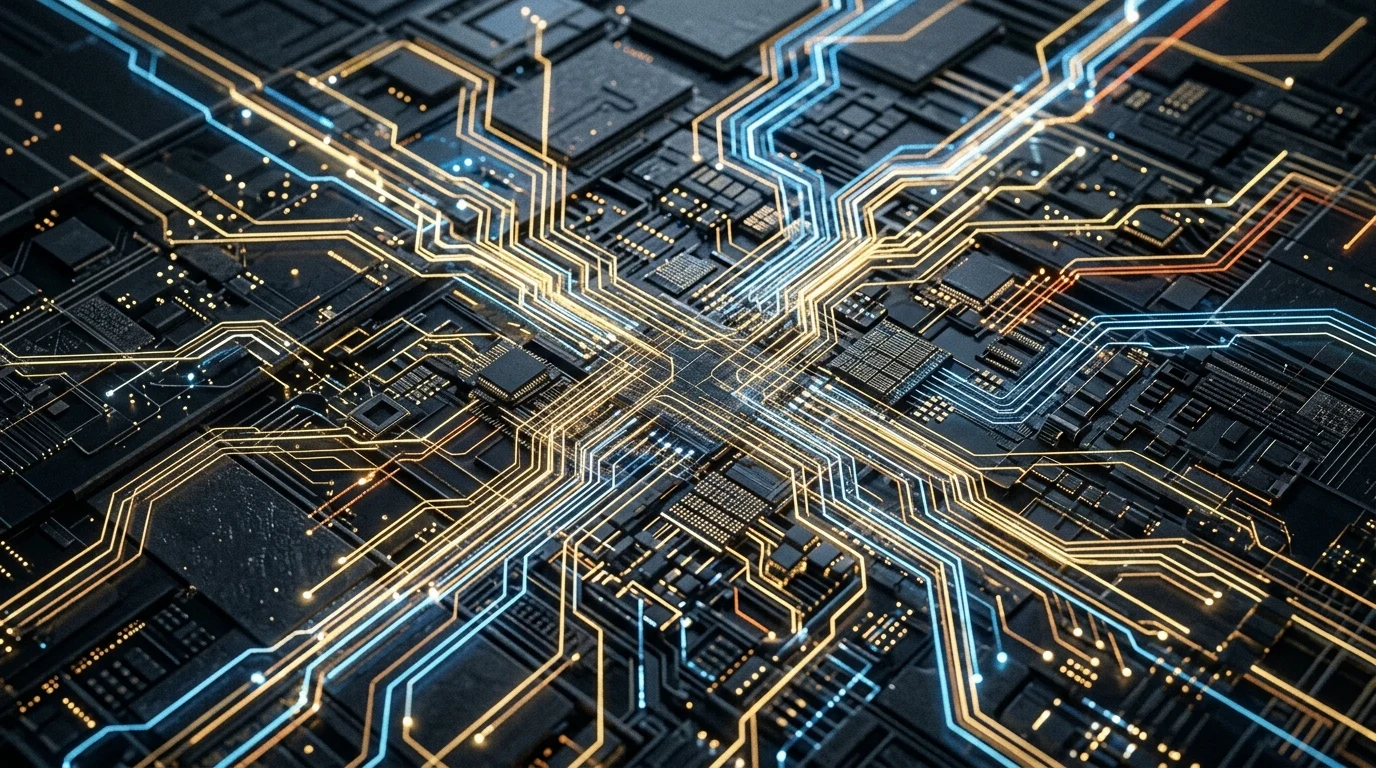 Abstract conceptual visualization of next-generation AI hardware architecture.