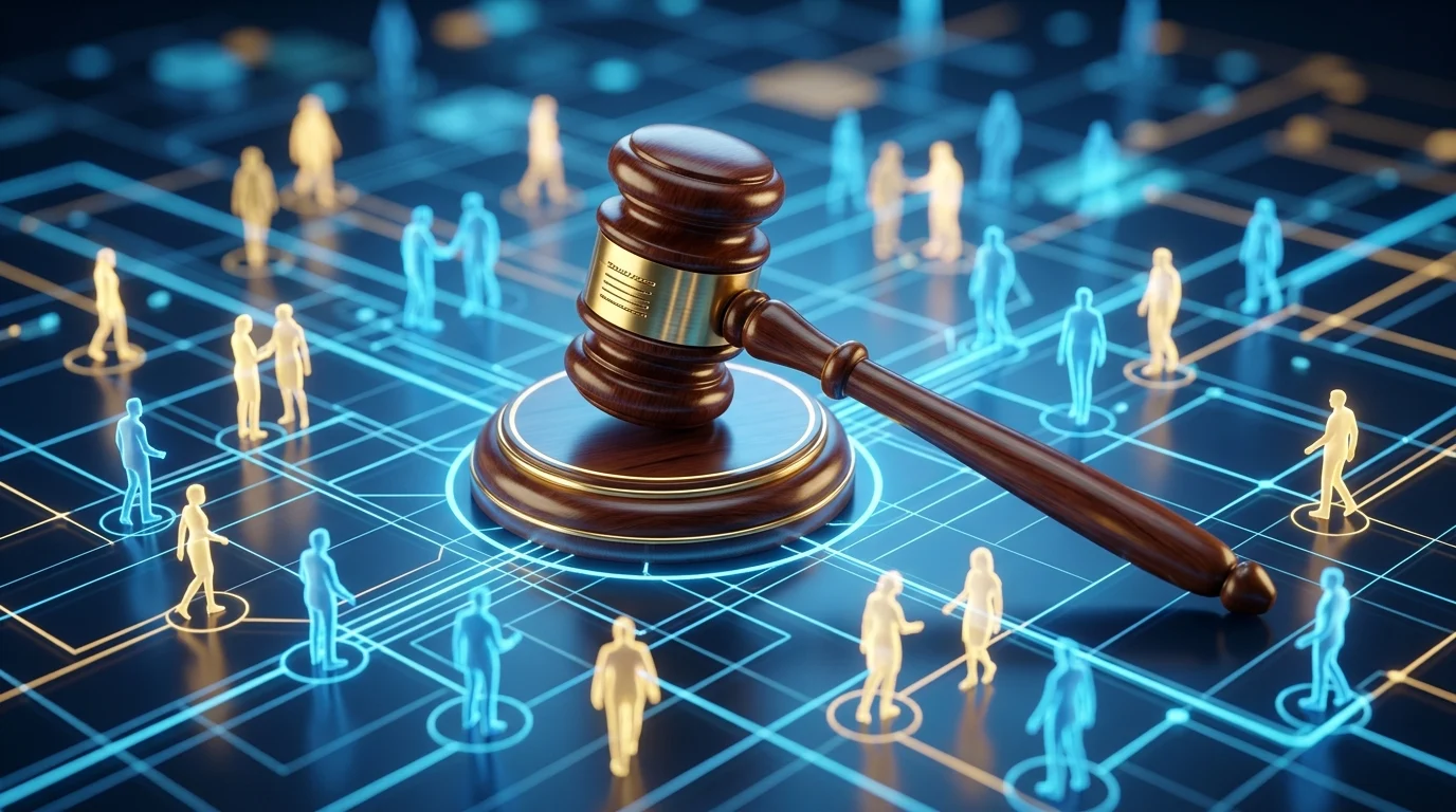 Elon Musk Settles Class-Action Lawsuits Over 2024 Voter Giveaways 1 A conceptual rendering of a gavel on a digital selection grid.