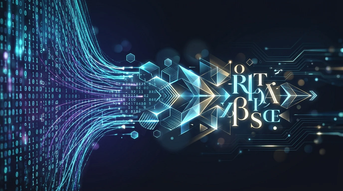 Abstract visualization of code transforming into a clean user interface.