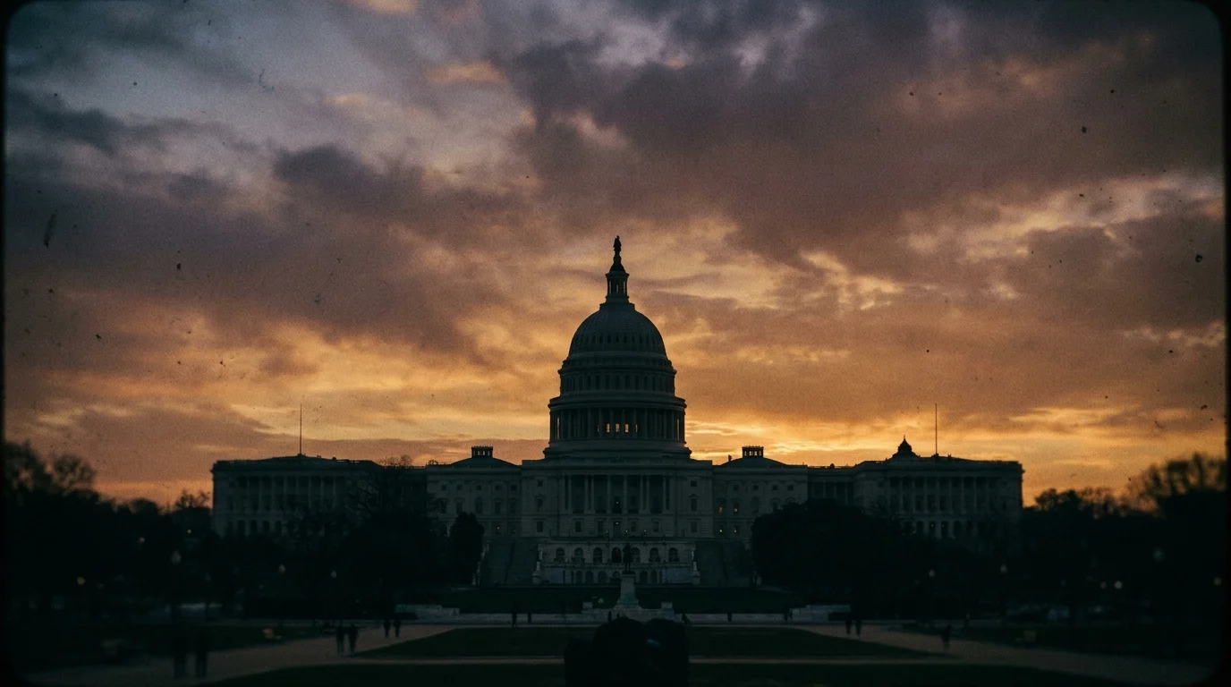 A conceptual depiction of the U.S. Capitol building in a cinematic style.